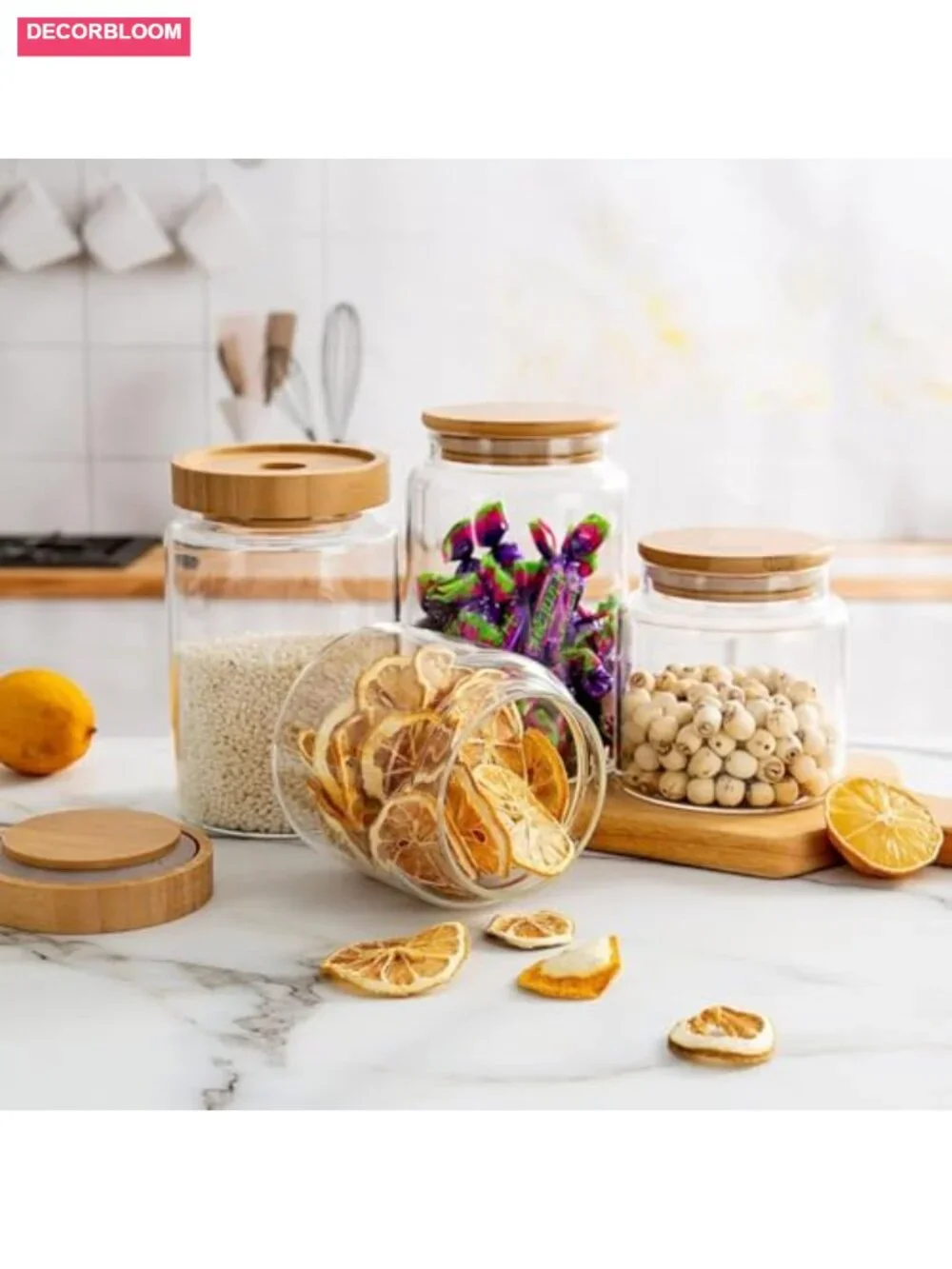 Airtight Clear Glass Canister Set with Bamboo Lid, 3-Pack 16 oz for Kitchen